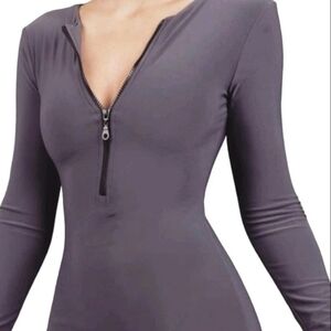 AYM Gray Bodycon Dress Long Sleeve Half Zip Front Minimalist Size Small